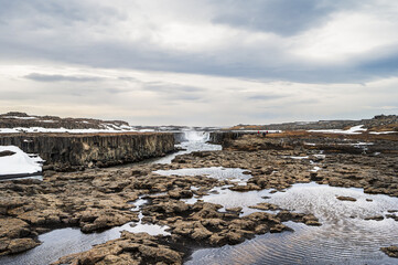 iceland landscape, views of the Dettifoss waterfall, Iceland