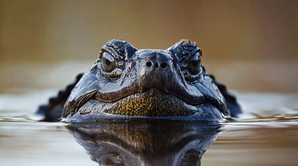 Obraz premium A curious alligator snapping turtle peeking out of the water