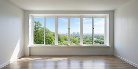 Wide-angle modern background of a large light white window