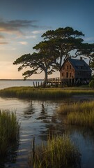 sunset over the lake