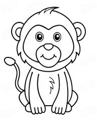 Minimalist kawaii baboon illustration for children's coloring book on white background, perfect for kids' activities and creative projects
