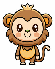 Minimalist kawaii baboon illustration for children's coloring book on white background, perfect for kids' activities and creative projects
