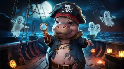 Naklejka premium Cute Hippo Halloween theme