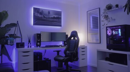 Minimalist gaming nook, soft lighting