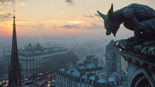 Gargoyle perched atop a gothic cathedral, Video