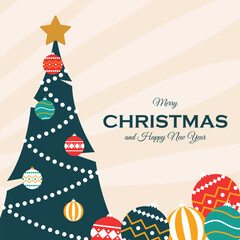 Christmas background with Christmas tree illustration in flat design