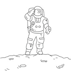 Sketch drawing of An astronaut with a moon background vector illustration. Astronaut design simple sketch style vector concept. Space themes design for education and business presentation purpose.