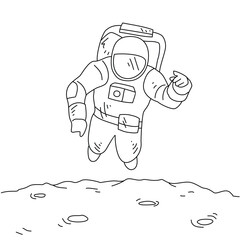 Sketch drawing of An astronaut with a moon background vector illustration. Astronaut design simple sketch style vector concept. Space themes design for education and business presentation purpose.