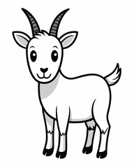 Cute minimalist black and white goat illustration for children's coloring book with simple design on white background
