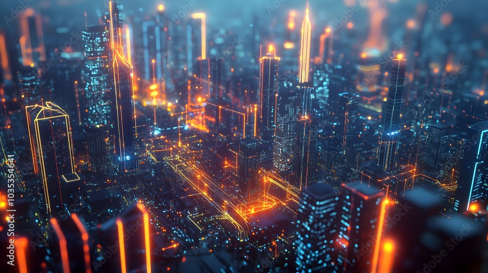 Poster smart city and abstract dot point connect with gradient line.