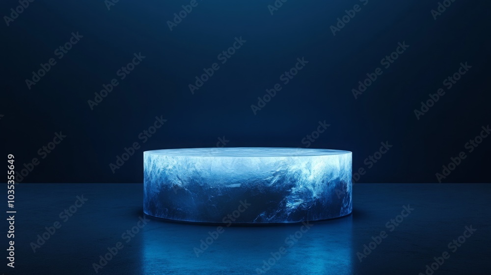 Aufkleber a circular ice platform sits on a dark blue surface. the platform is lit from above, making it glow.