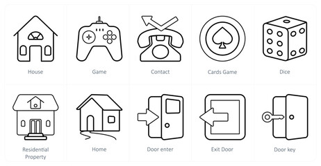 A set of 10 mix icons as house, game, contact