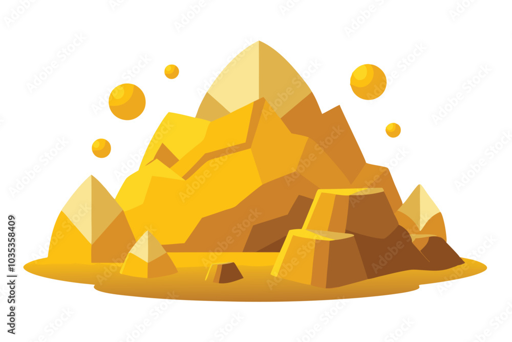 Wall mural golden nuggets. cartoon gold mine boulders and stones. yellow metal ore precious elements. miners we