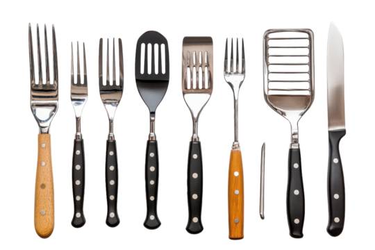 Heavy-Duty BBQ Utensils with Ergonomic Handles for Comfortable Gripping Isolated on Transparent Background