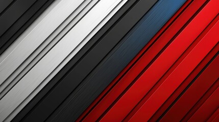 Obraz premium Modern abstract background featuring diagonal lines in black, white, red, and blue tones. Sleek and minimalistic design with a clean, industrial feel.