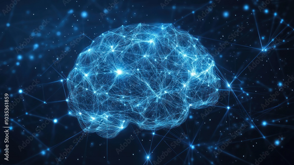 Aufkleber digital representation of a brain composed of intricate blue neural connection