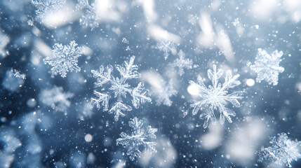 Snowflakes close-up in winter background