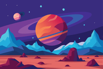 Fantastic landscape of alien planet with rocks vector illustration