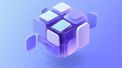 Abstract 3d render, purple and blue geometric design