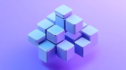Abstract 3d render, purple and blue geometric design