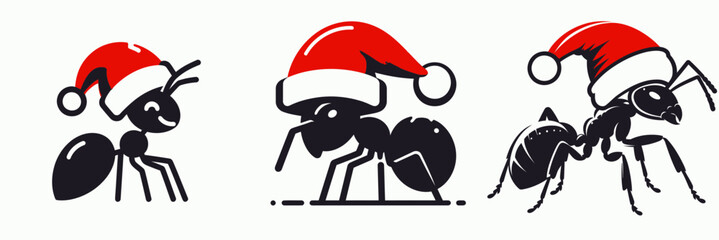 Naklejka premium Ant in a Festive Red Santa Hat