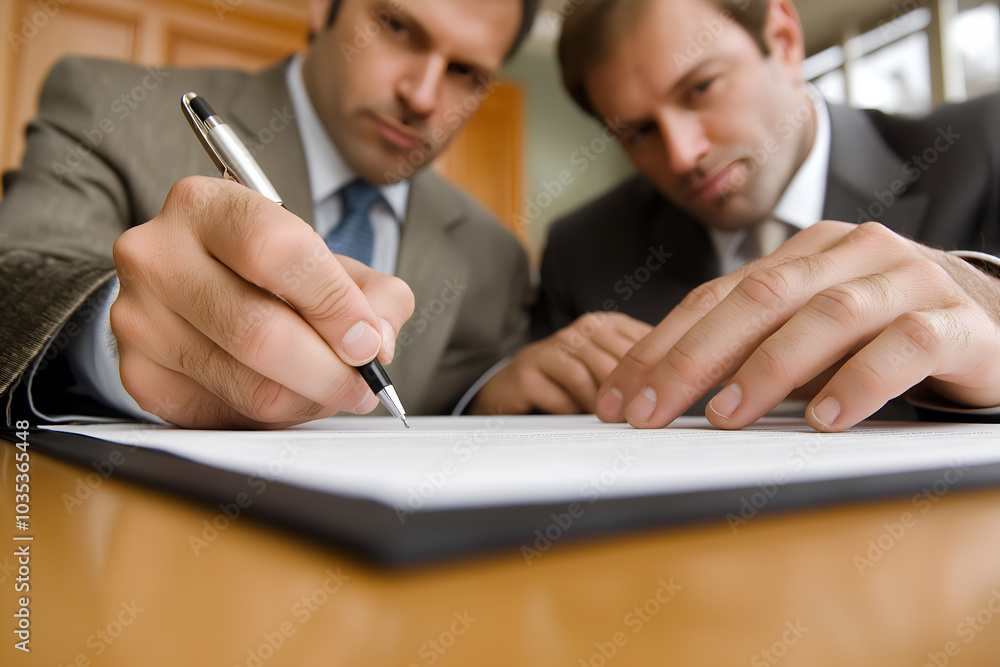 Wall mural two company presidents pose for a photo together during the signing of a joint venture agreement bet