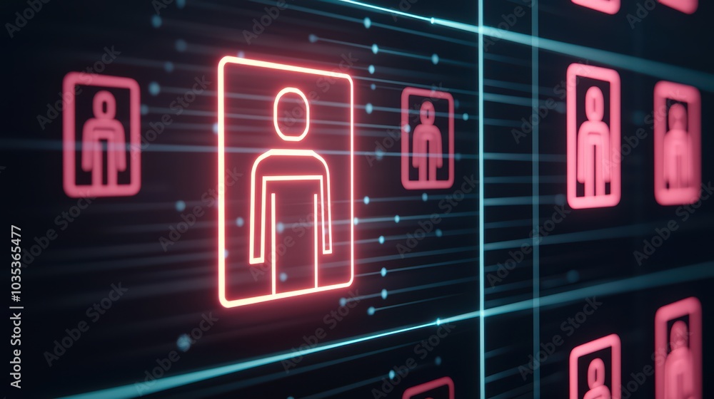 Aufkleber digital interface showcasing user profile icons on a futuristic screen.