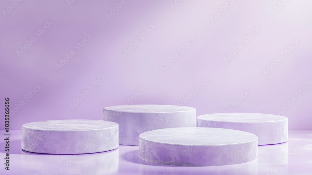 Leinwandbilder four smooth, round platforms arranged in varying positions on a sleek, reflective surface, set again