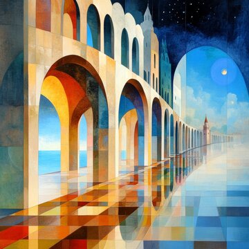 surrealistic painting endless enfilade