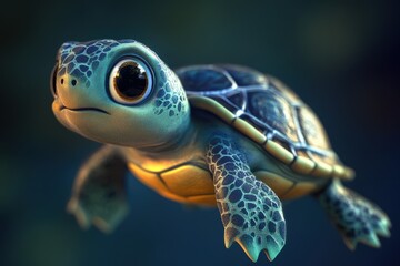 Fototapeta premium Cartoon Turtle. Adorable Aquatic Animal in Cheerful Cartoon Style