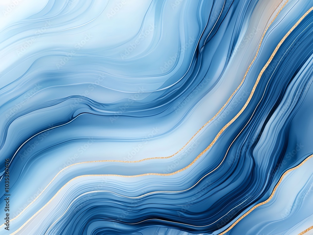 Poster elegant blue abstract wave design with soft flowing lines and subtle golden accents. perfect for con