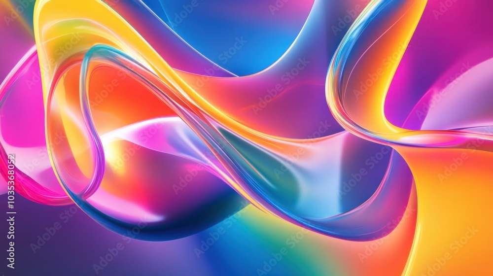 Poster curved lines in bright neon shades, intersecting and twisting to create an abstract design