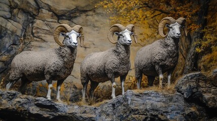 Obraz premium Stone Sheep in Canadian Wilderness: A Jampacked Display of Nature's Wildlife