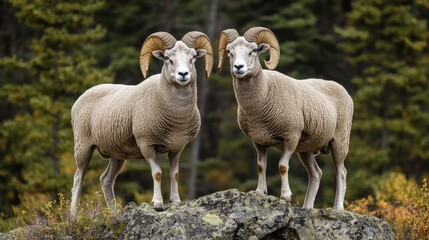 Obraz premium Stone Sheep in Canadian Wilderness: A Jampacked Biodiversity of Wild Animals in Nature Park