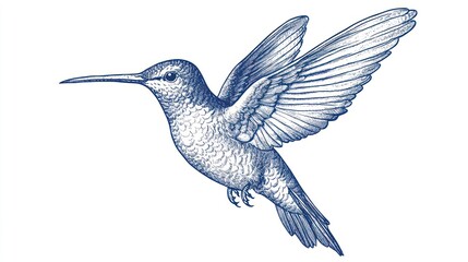 Obraz premium A detailed illustration of a hummingbird in flight, showcasing its wings and delicate features.