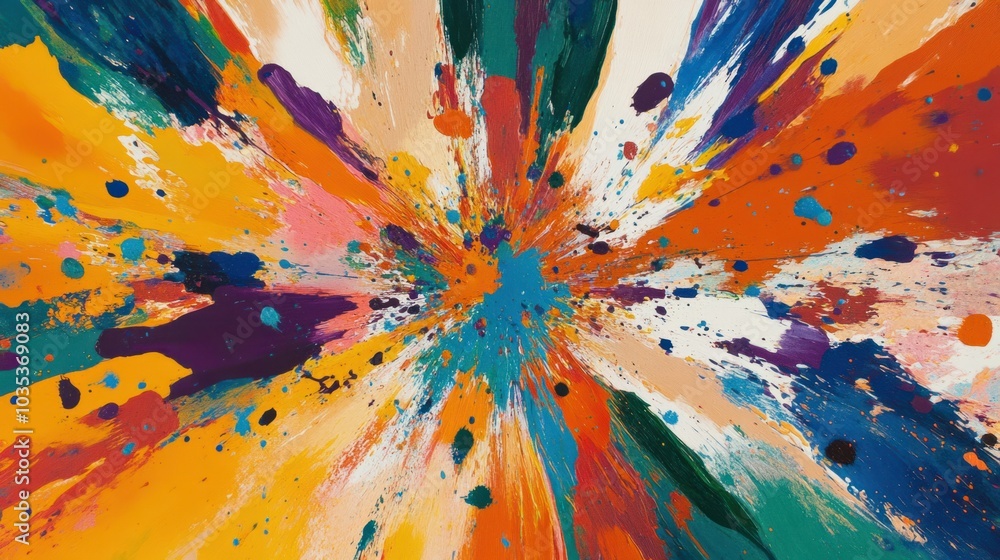 Aufkleber exploding colors in splatter patterns, forming a chaotic yet artistic abstract background