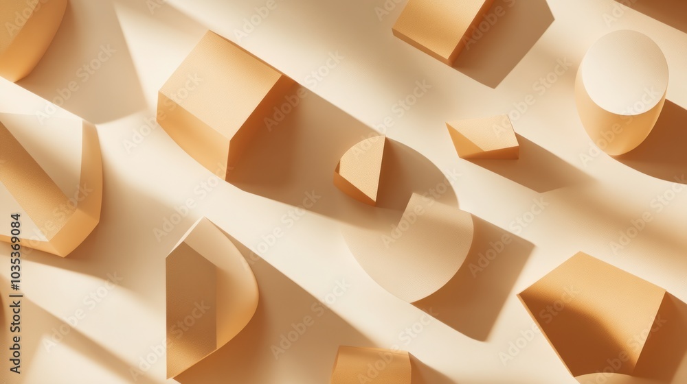 Aufkleber floating geometric shapes with shadows, creating a 3d abstract background, modern and clean
