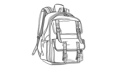 Line Drawing of a Backpack Isolated on a White Background Suitable for Illustrations and Graphic Designs in Various Contexts