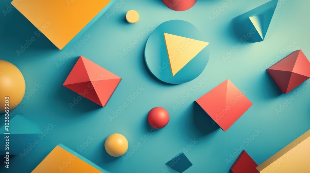Aufkleber floating geometric shapes with shadows, creating a 3d abstract background, modern and clean
