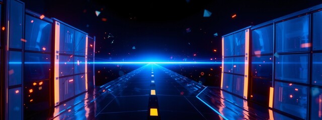  Futuristic Digital Highway Space Speed Road Technology Blue Black Background