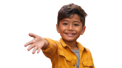 Happy Hispanic Boy in Casual Clothes Playing Outdoors: A Perfect Representation of Childhood Joy and Freedom