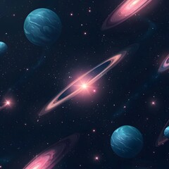 Naklejka premium Cosmic Themed Seamless Pattern Design