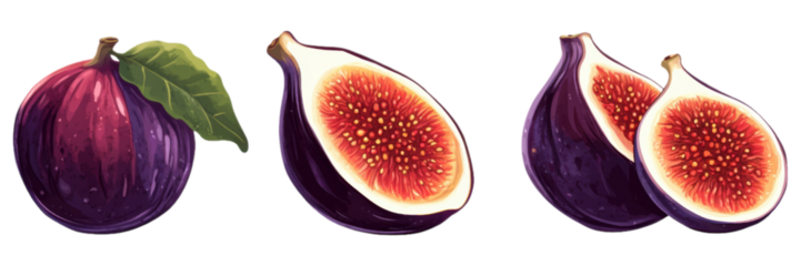 Fresh Figs Fruit Illustration   Whole  Half  and Cut Open    Healthy Food  Sweet  Purple
