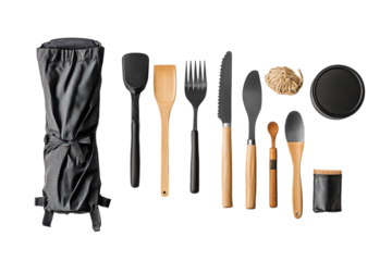 Compact Camping Utensils Set with Fork, Knife, and Spoon for Convenient Outdoor Dining Isolated on Transparent Background