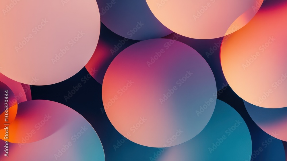 Poster gradient circles overlapping in a harmonious pattern, forming an abstract, modern look