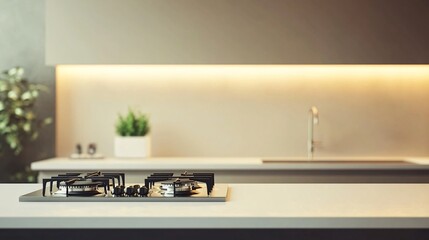 3d Illustration of stove in modern kitchen. luxury house with a beautiful design.