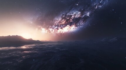 Naklejka premium Beautiful view of nebula and milky way, night landscape