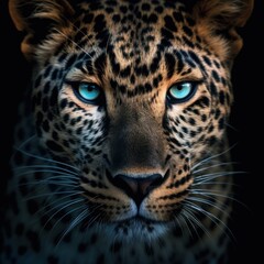 Obraz premium Close-up Portrait of a Leopard with Striking Blue Eyes