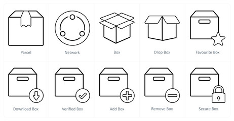 A set of 10 mix icons as parcel, network, box