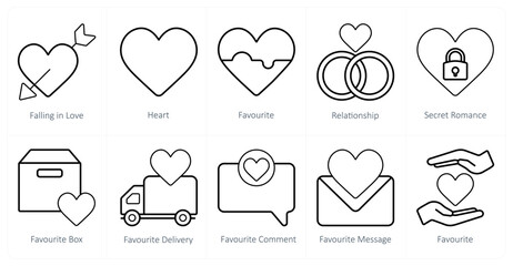 A set of 10 mix icons as falling in love, heart, favorite